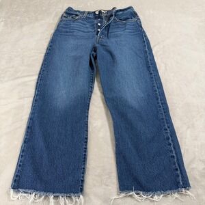 Levis Premium Ribcage Straight Ankle Jeans Blue Raw Hem Women's 30x27